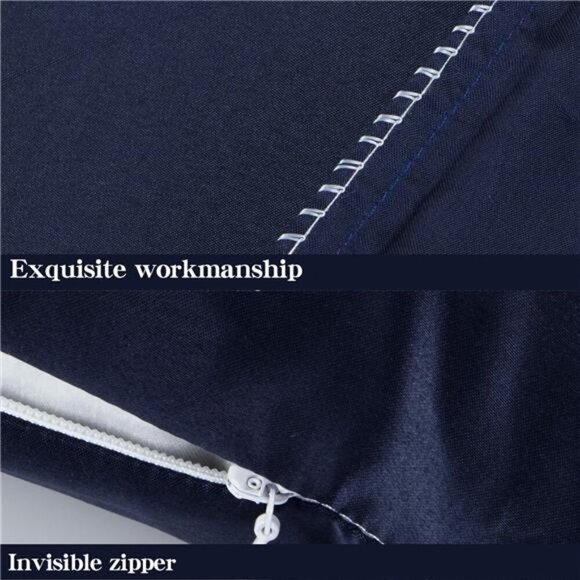 Satin Pillow Cases for Hair and Skin, Luxury Hidden Zipper  Standard , Navy Blue - Picture 3 of 6